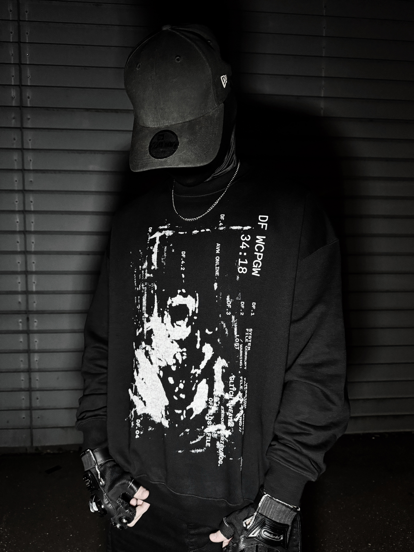 Unisex black heavyweight French Terry sweater, 470gsm organic cotton, oversized fit with a white graphic print, preshrunk for lasting wear